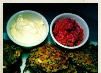 coconut-oil-post-quinoa-burgers-with-cultured-vegetables-and-creme-fraiche