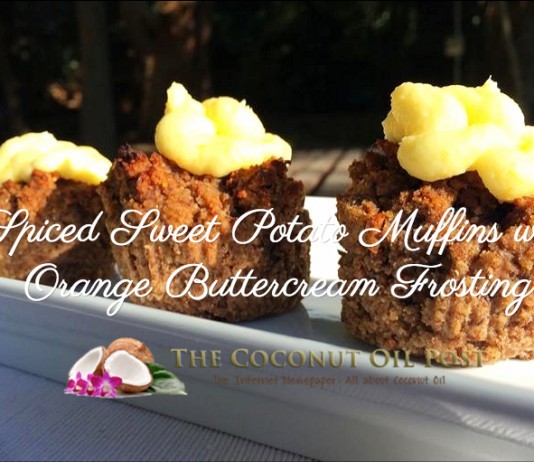 coconut oil post spiced sweet potato muffins with orange buttercream frosting 1