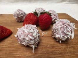 coconut oil post strawberry smoothie bliss balls 22